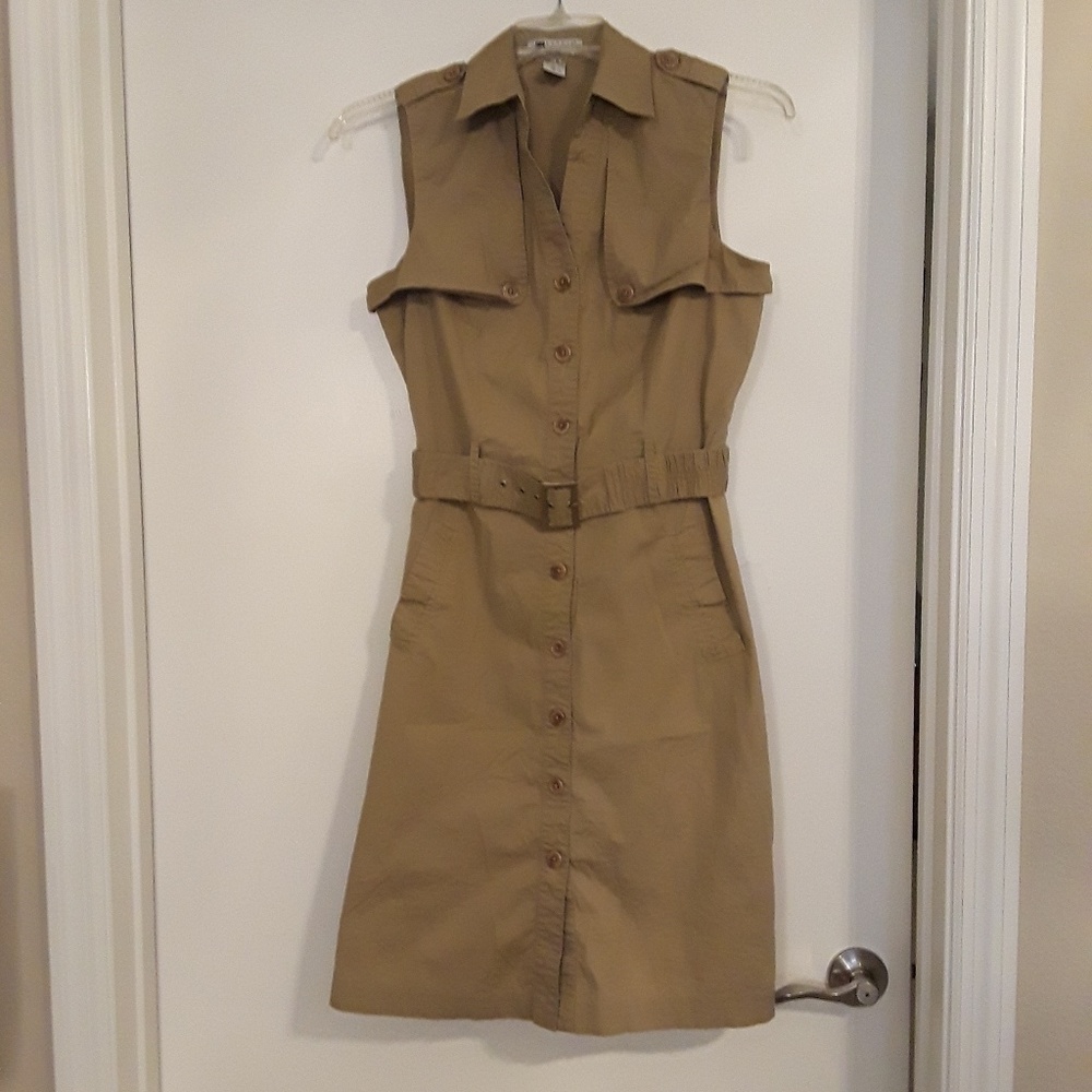 Khaki Carole Little button up belted dress